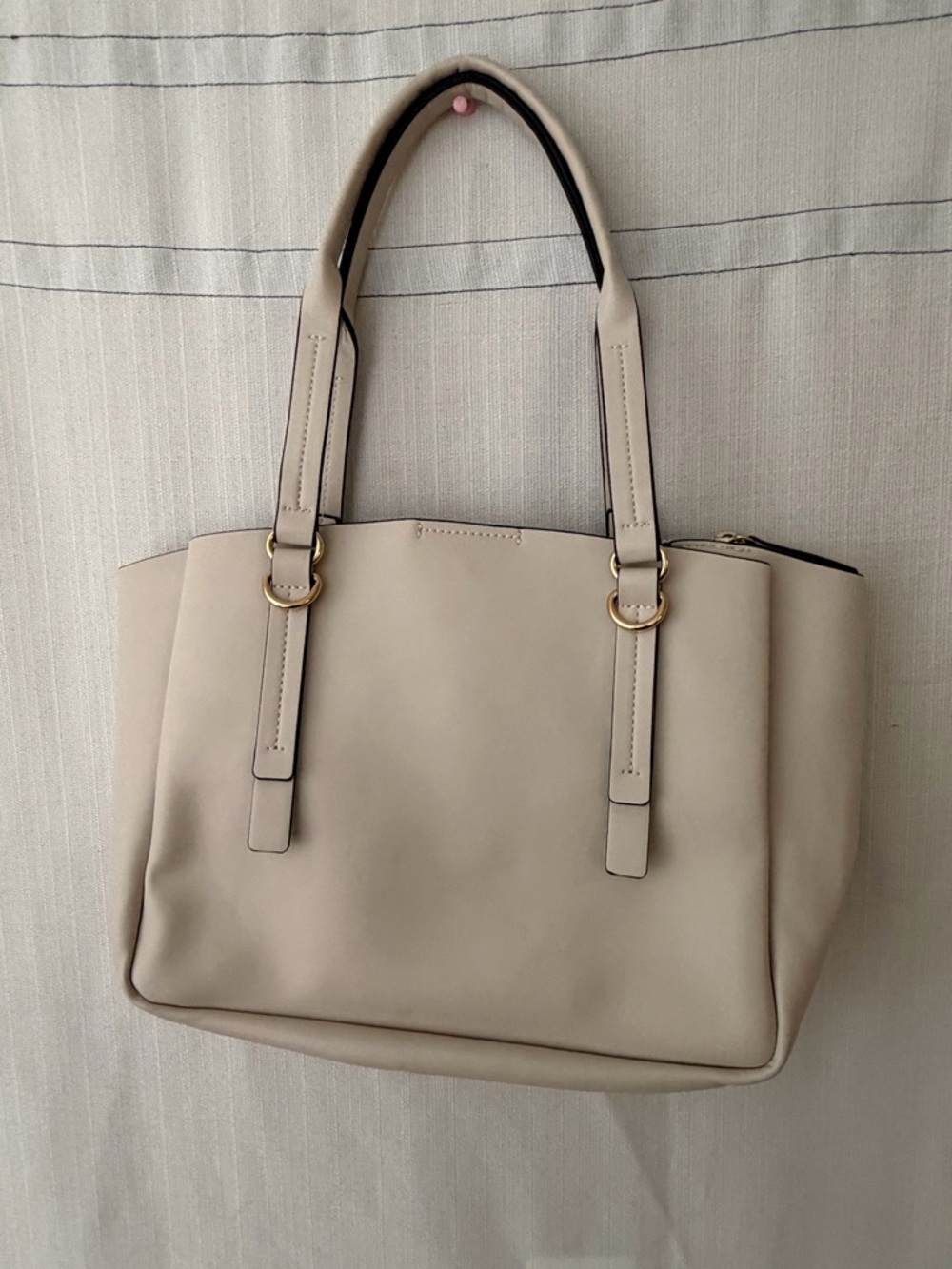 Nine West Top Handle Tote Bag Beige Cream Gold Hardware Excellent (B160)